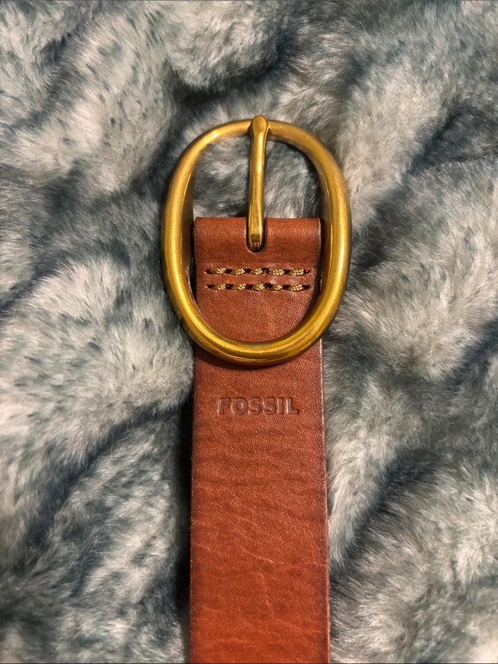 Fossil Brown Genuine Leather Braided Belt Brass Oval Buckle Boho Western Size M